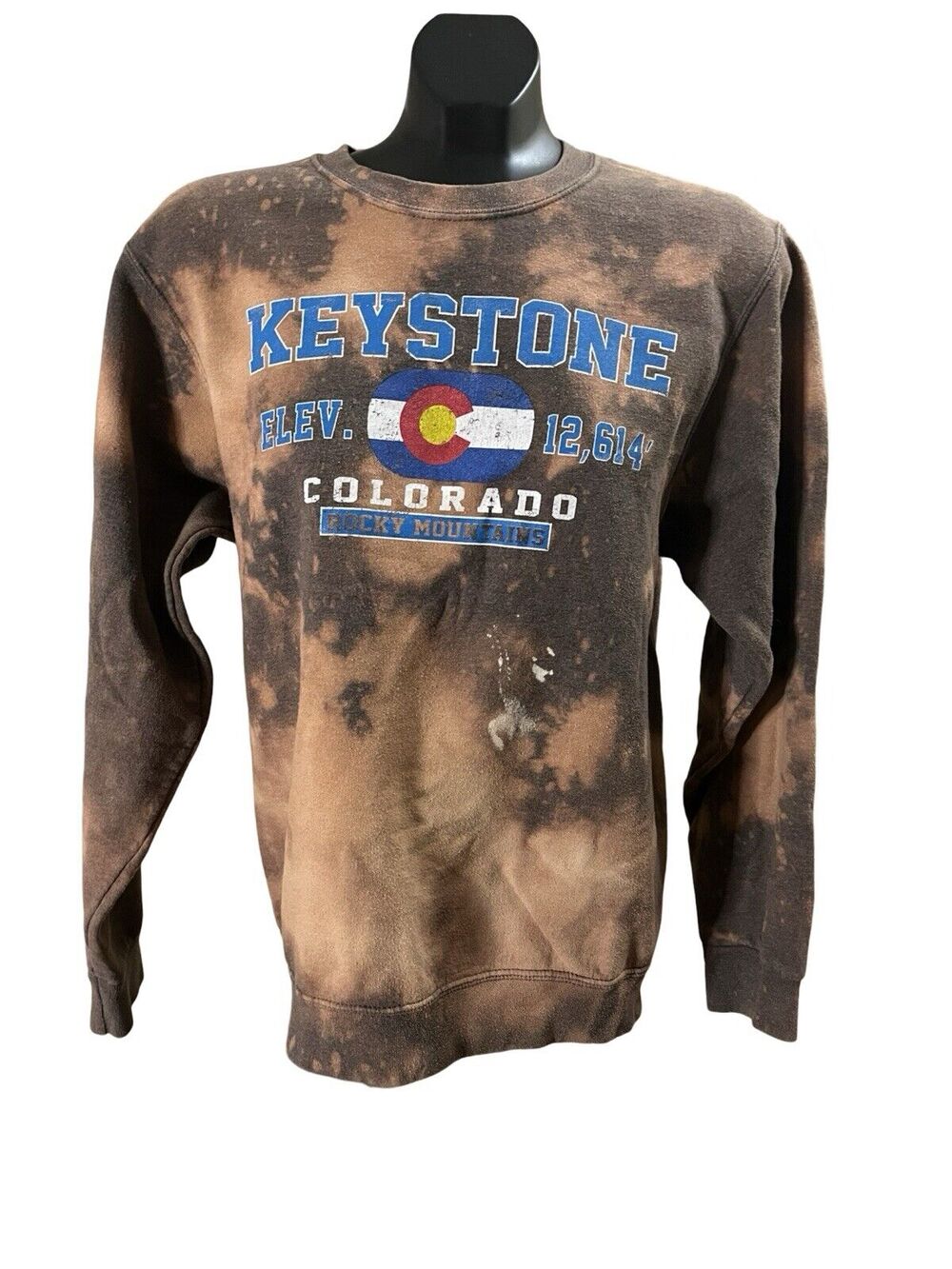 Keystone Colorado Bleach Dye Sweatshirt Small | Rocky Mountains Elevation 12,614